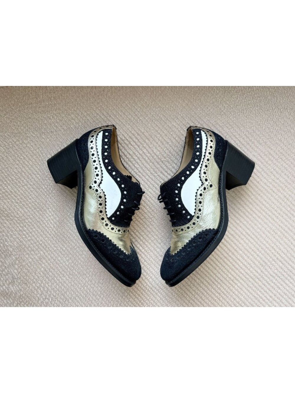 The Office of Angela Scott Mr. Doubt Wingtip Oxfords in black and gold 37 7